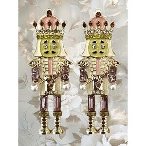 Festive Pink Nutcracker Stud Earrings with Shimmering Rhinestones